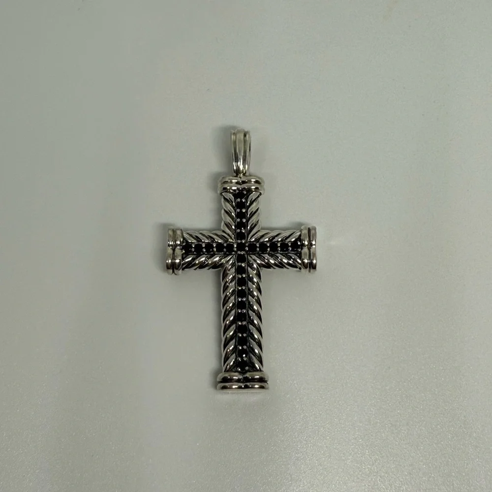 David Yurman Chevron cross pendent with paved black diamonds